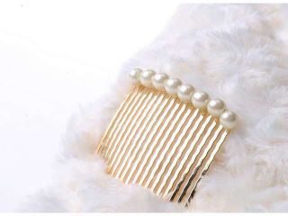 9 teeth metal gold pearl hair comb for birdal jewelry