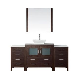 Virtu USA Dior 72 in. W x 18.3 in. D x 33.48 in. H Espresso Vanity With Stone Vanity Top With White Square Basin and Mirror KS 70072 S ES