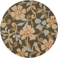Hand Hooked Medium Pile Bliss Chocolate Indoor/Outdoor Floral Rug (8