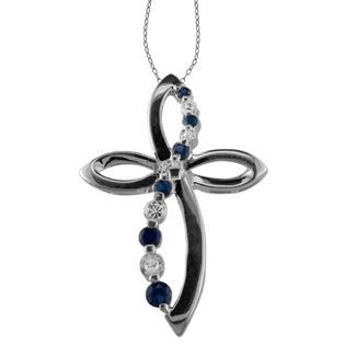 Lab Created Blue and White Sapphire Cross Pendant