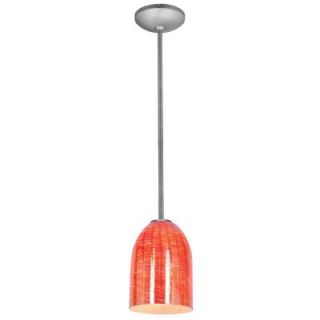 Access Lighting Bordeaux 1 Light Brushed Steel Metal Pendant with Wicker Red Glass Shade 28018 1R BS/WRED