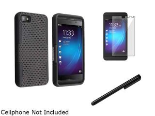 Insten Black meshed Silicone Case w/ LCD Cover + Stylus Pen Compatible with BlackBerry Z10