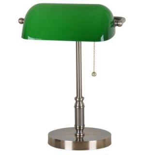 Hampton Bay 15 in. Antique Brass Bankers Lamp with Green Glass Shade T20 Compliant Fixture 19217 001