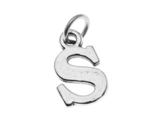 Sterling Silver Alphabet Charm, Initial Letter 'S' 16mm, 1 Piece, Silver