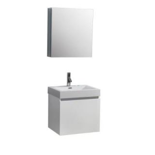 Virtu USA Zuri 22.6 in. W x 18.11 in. D x 18.9 in. H Gloss White Vanity With Polymarble Vanity Top With White Basin and Mirror JS 50324 GW