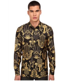 Versace Collection Iconic Baroque Print Silk Button Up Black/Gold