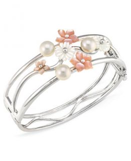 Sterling Silver Bracelet, Pink and White Mother of Pearl Flower