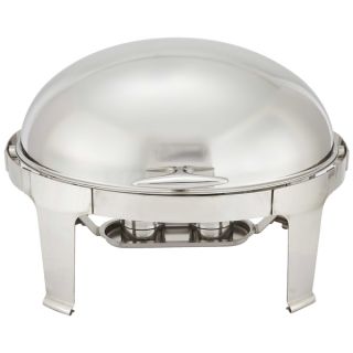 Winco 7 quart Madison Stainless Steel Oval Roll top Chafing Dish