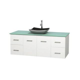 Wyndham Collection Centra 60 in. Vanity in White with Glass Vanity Top in Green and Black Granite Sink WCVW00960SWHGGGS1MXX