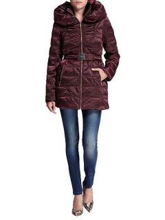 Morgan Belted down jacket with faux fur collar Wine