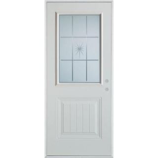 Stanley Doors 32 in. x 80 in. V Groove 1/2 Lite 1 Panel Prefinished White Right Hand Inswing Steel Prehung Front Door 3010S C 32 R