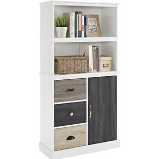 Altra  Mercer White Storage Bookcase with Multicolored Door & Drawers