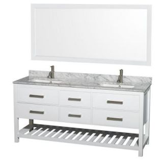 Wyndham Collection 72 in. Double Vanity in White with Marble Vanity Top in White Carrara, Under Mount Square Sinks and 70 in. Mirror WCS211172DWHCMUNSM70
