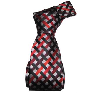 Dmitry Mens Red and Grey Patterned Italian Silk Tie  