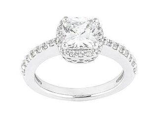 2 carat halo cushion center diamond pave diamond ring white gold 18K