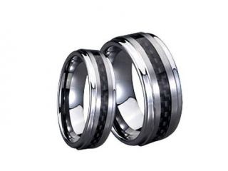 Men & Ladies 8MM/6MM Tungsten Carbide Wedding Band Ring Set With Black Carbon Fiber Inlay (Available 
Sizes 5 14 Including Half Sizes)Please e mail sizes