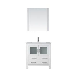 Virtu USA Dior 32 in. W x 18.3 in. D x 33.43 in. H White Vanity With Ceramic Vanity Top With White Square Basin and Mirror KS 70032 C WH
