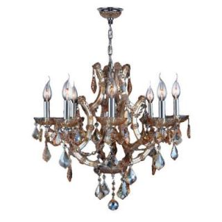 Worldwide Lighting Lyre 8 Light Chrome and Amber Crystal Chandelier W83118C26 AM