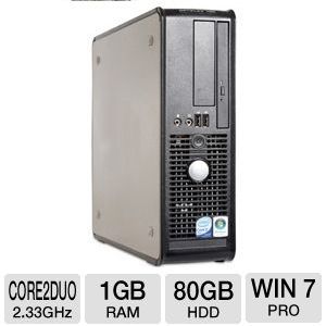 Dell Optiplex 755 Refurbished Desktop PC   Intel Core 2 Duo 2.33GHz, 1GB RAM, 80GB HDD, DVD, Windows 7 Professional