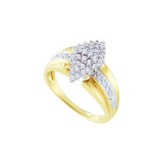 14K Yellow Gold 0.25ctw Shiny Pave Diamond Fashion Ladies Cluster Marquise Ring