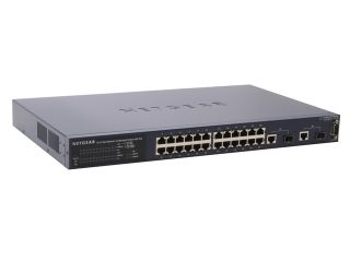NETGEAR FSM7326P 10/100Mbps + 1000Mbps L3 Managed Switch with PoE 24 RJ 45 In Line Power connectors for 10BASE T and 100BASE TX (end span)
Two RJ 45 combo connectors for 10BASE T, 100BASE TX, and 1000BASE T. Optional SFP GBIC slots for 