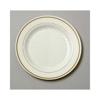 Masterpiece Plastic Plates, 7 1/2 In, Ivory W/gold Accents, Round, 10/pack WN