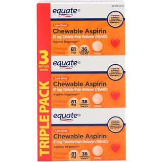Equate Value Pack Aspirin Chewable Orange Flavor 81 Mg Pain Reliever 36 Ct