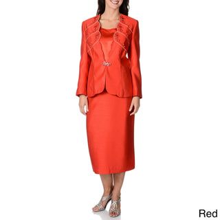 Giovanna Collection Womens Scalloped Neckline 3 piece Skirt Suit