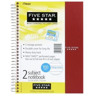 Mead Five Star 2 Subject Notebook, College Ruled, 100 Sheets, 1