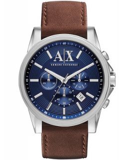 Armani Exchange Mens Chronograph Brown Leather Strap Watch 45mm