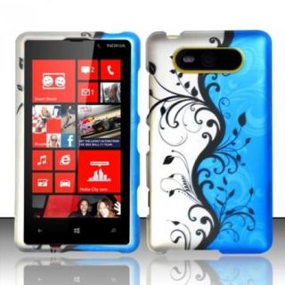 Insten Blue Vines Rubberized Hard Design Case Cover For Nokia Lumia 820