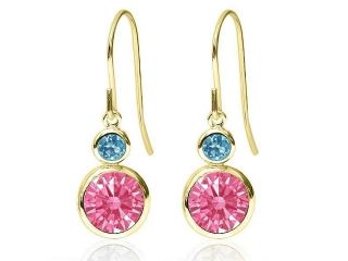 1.98 Ct Fancy Pink 14K Yellow Gold Earrings Made With Swarovski Zirconia