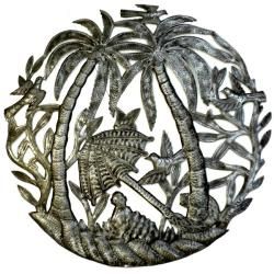 Handcrafted Recycled Steel Drum 3D Palm Tree Wall Art (Haiti)