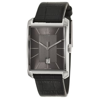 Calvin Klein Mens Window Black Leather Swiss Quartz Watch