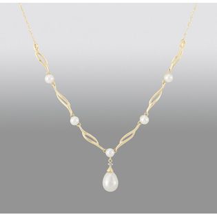 Cultured Pearl and Diamond Accent Drop Pendant 10 K Yellow Gold