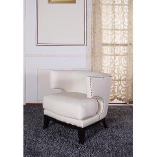 Armen Eclipse Club Chair, Crème Vinyl With Nailhead Accents And