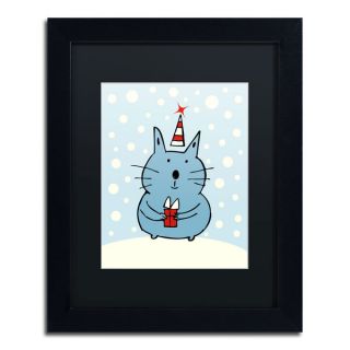 Carla Martell Christmas Snow Cat Black Matte, Black Framed Wall Art