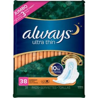 Always Ultra Thin Overnight Pads with Flexi Wings, (Choose your Count)