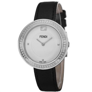 Fendi Womens F350034011 MyWay White Dial Black Leather Strap Fur