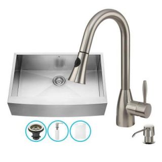 Vigo All in One Farmhouse Apron Front Stainless Steel 33 in. Single Bowl Kitchen Sink VG15003