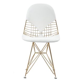 GLAM Eiffel Mid century Style Chair In Gold and White Vegan Leather