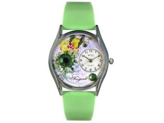 Whimsical Watches S0910008 Birthstone: August Green Leather And Silvertone Watch
