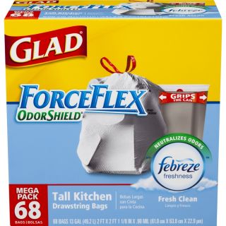 Glad ForceFlex 68 Count 13 Gallon Fresh Clean White Kitchen Trash Bags