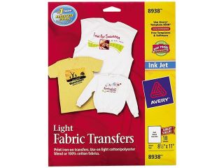 Iron On T Shirt Transfers, f/Light Fabric, 18/PK, 8 1/2"x11" AVE8938