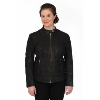Excelled Womens Sueded Leather Scuba Shoulder Quilting Jacket