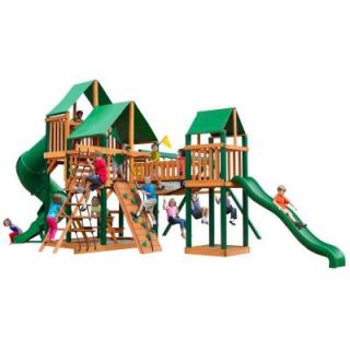 Gorilla Playsets Treasure Trove with Timber Shield and Deluxe Green Vinyl Canopy Cedar Playset 01 1021 TS 1