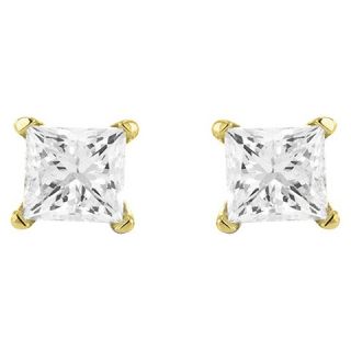 Princess Cut Diamond Stud Prong Set Earrings in 10K Yellow Gold (IJ I2
