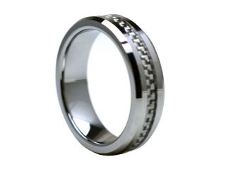 Tungsten Carbide with Grey Carbon Fiber Inlay 6mm Wedding Band Ring