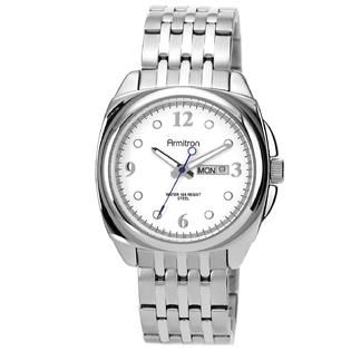 Armitron Mens Silver tone Link Bracelet Watch w/ white Dial Day Date