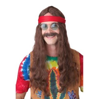 Hippie Man Wig and Moustache   One Size Fits Most